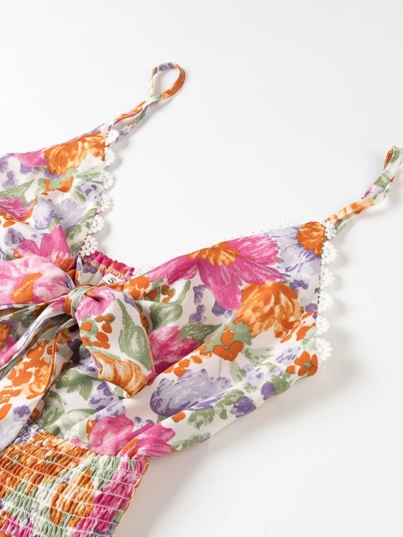 Floral Print Tie-Front Cami Dress with Lace Trim - Blushé Belle