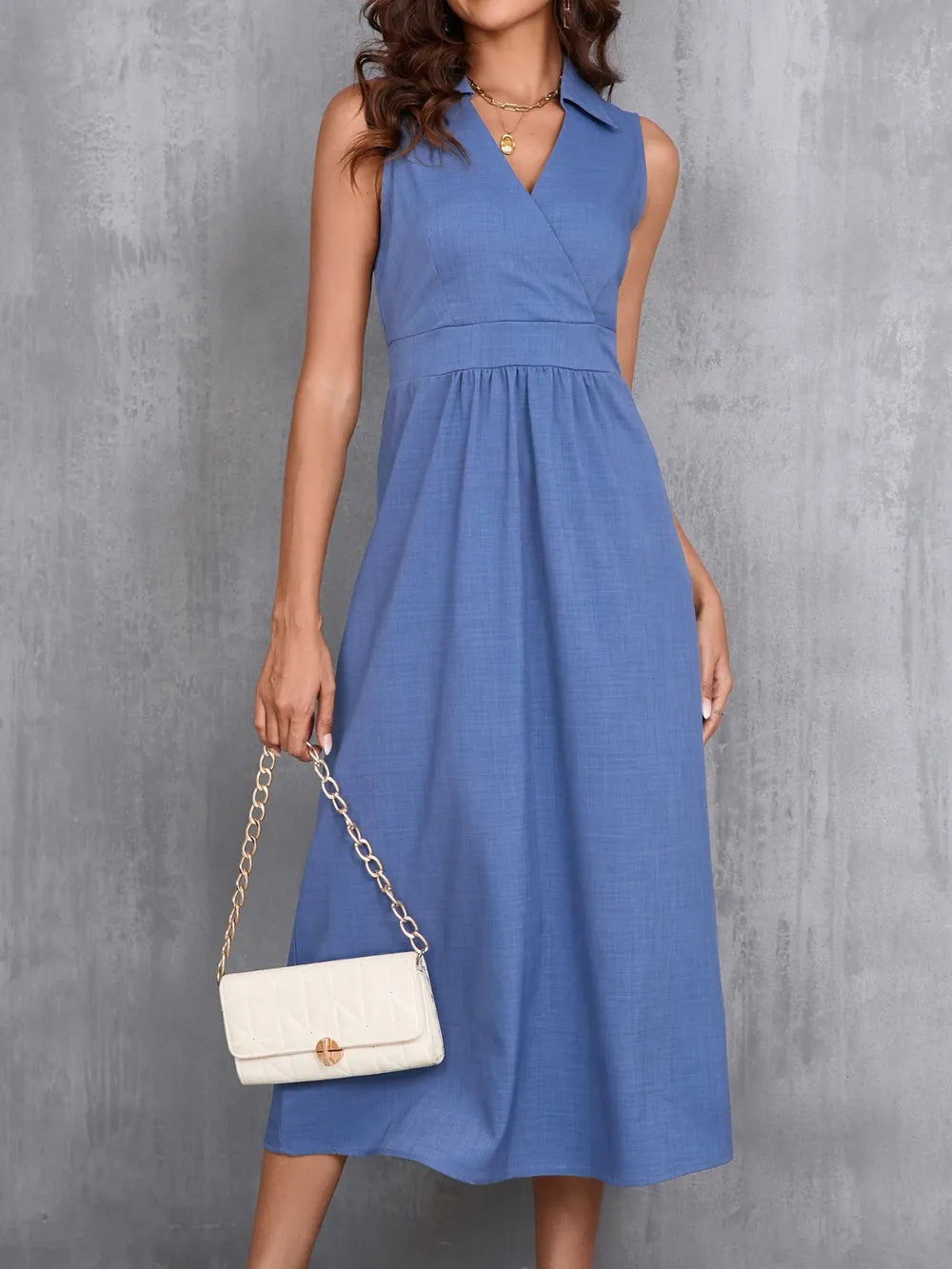 Ruched Sleeveless Midi Dress - Blushé Belle
