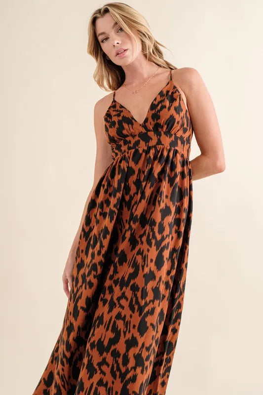 And The Why Leopard Print Plunge Maxi Dress - Blushé Belle