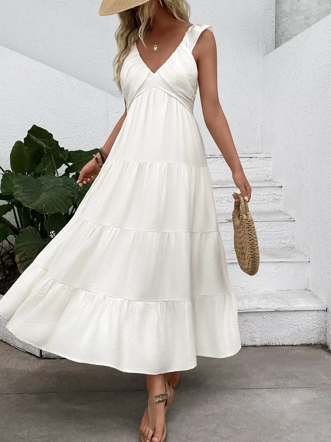 V-Neck Sleeveless Tiered Dress - Blushé Belle