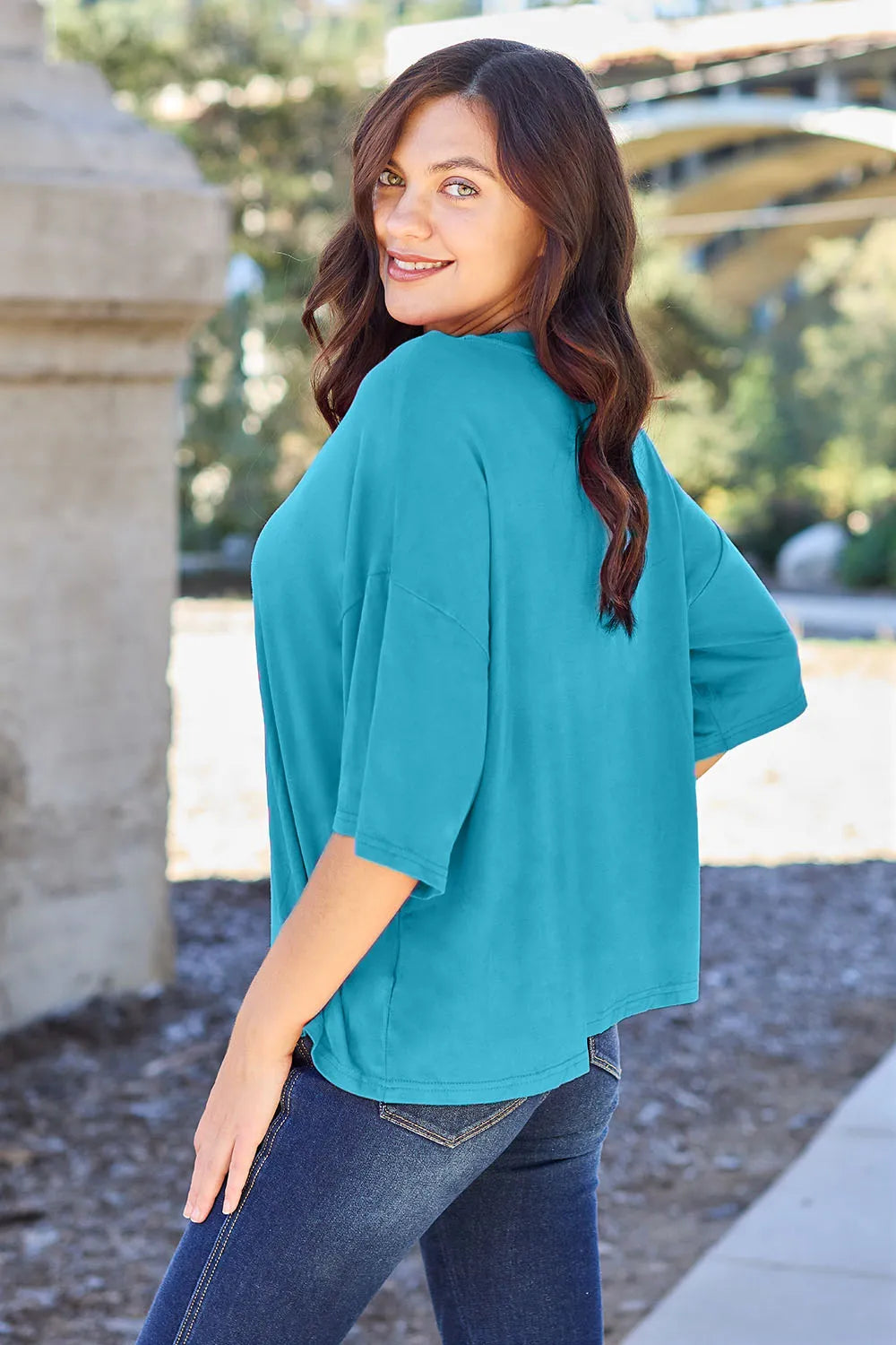Basic Bae Full Size Round Neck Drop Shoulder T-Shirt - Blushé Belle