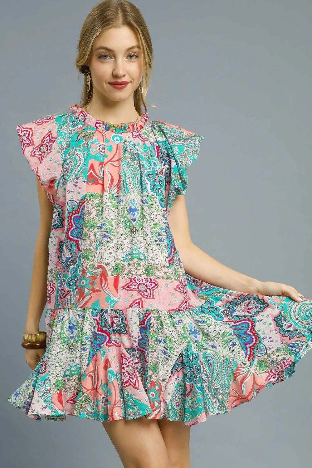 Umgee Printed Ruffle Cap Sleeve Mini Dress - Blushé Belle
