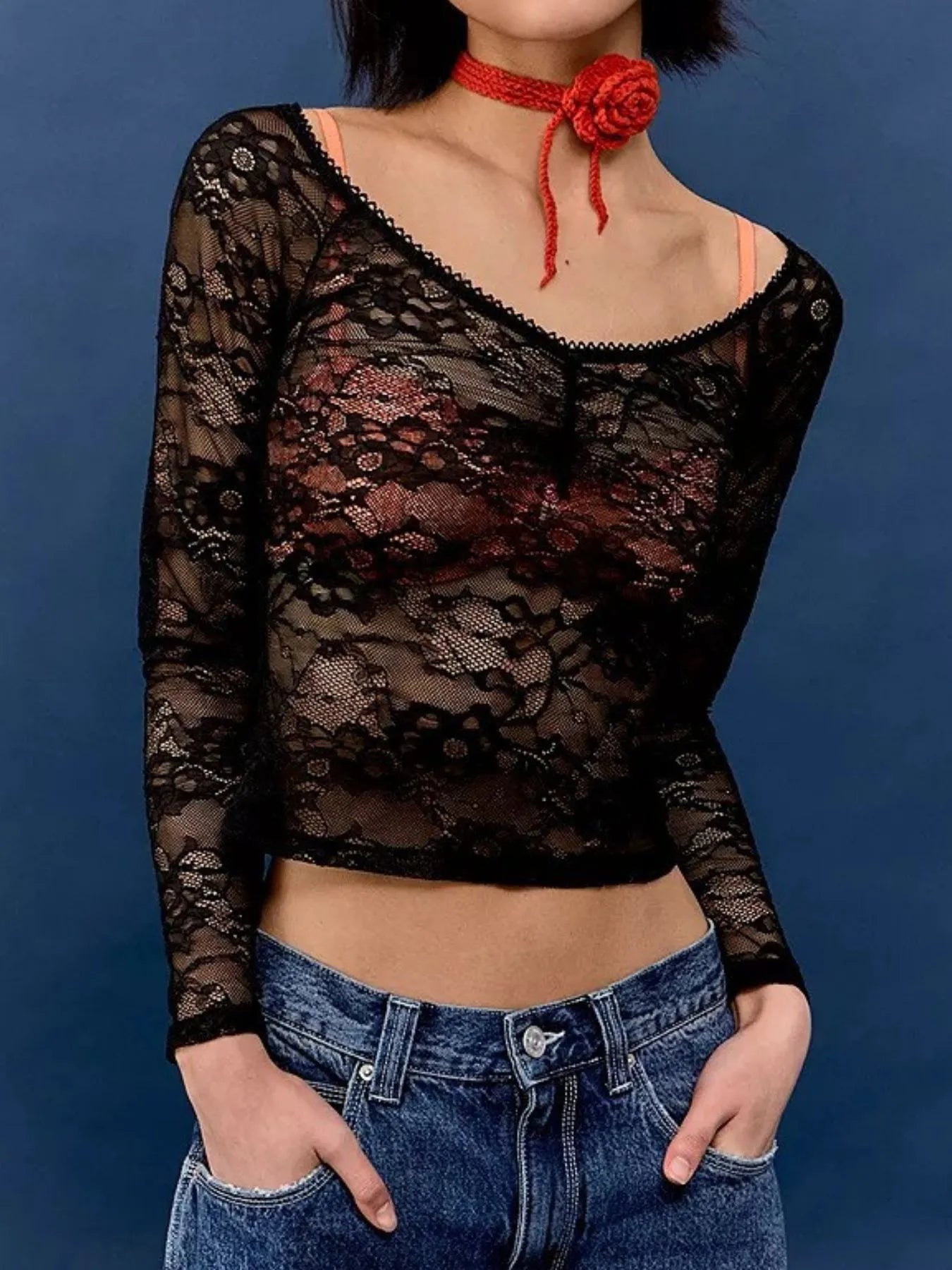 Lace Sheer Long Sleeve T-Shirt - Blushé Belle