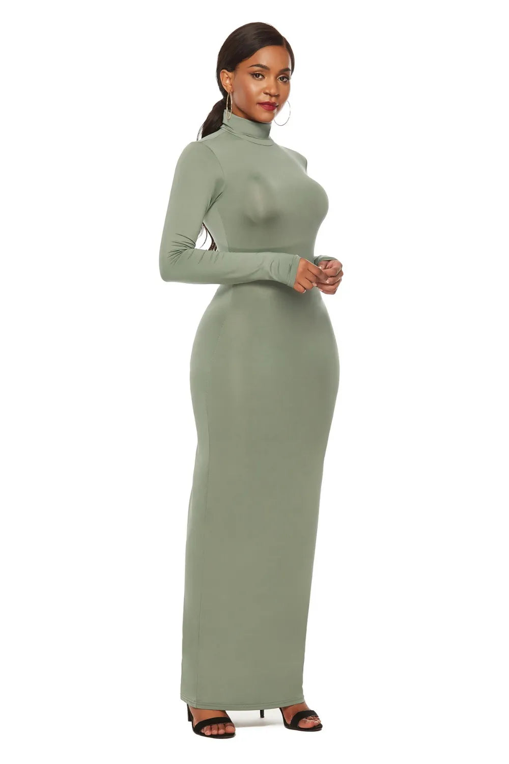 Mock Neck Long Sleeve Maxi Slim Dress - Blushé Belle