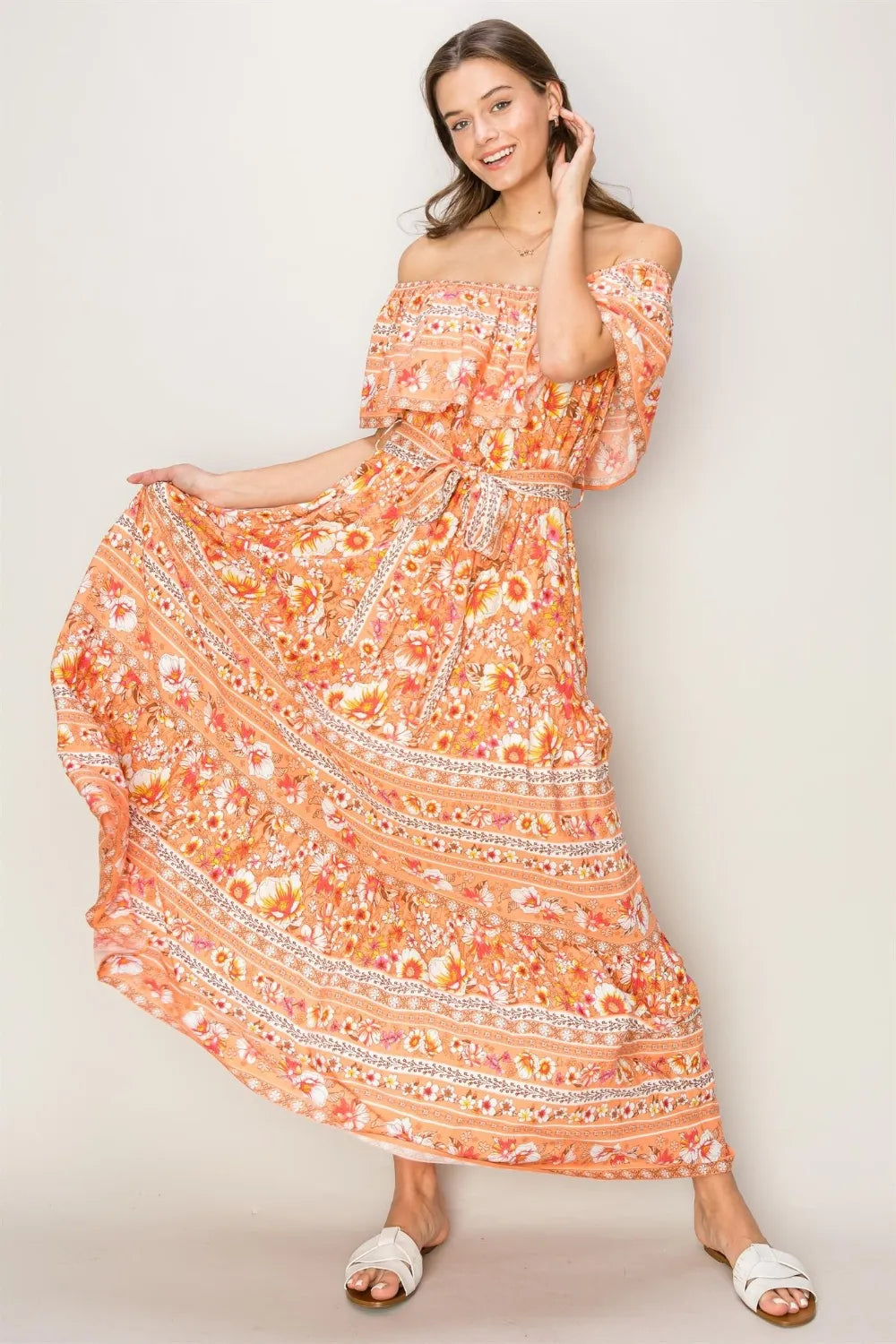 HYFVE Floral Off-Shoulder Tie Front Maxi Dress - Blushé Belle