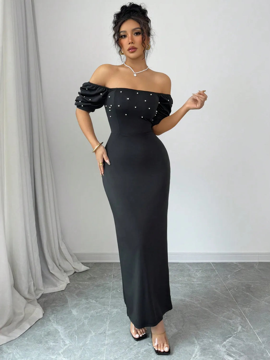 Off Shoulder Short Sleeve Maxi Dress - Blushé Belle