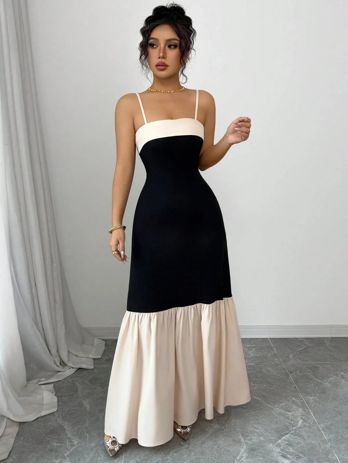 Two-Tone Spaghetti Strap Maxi Dress - Blushé Belle