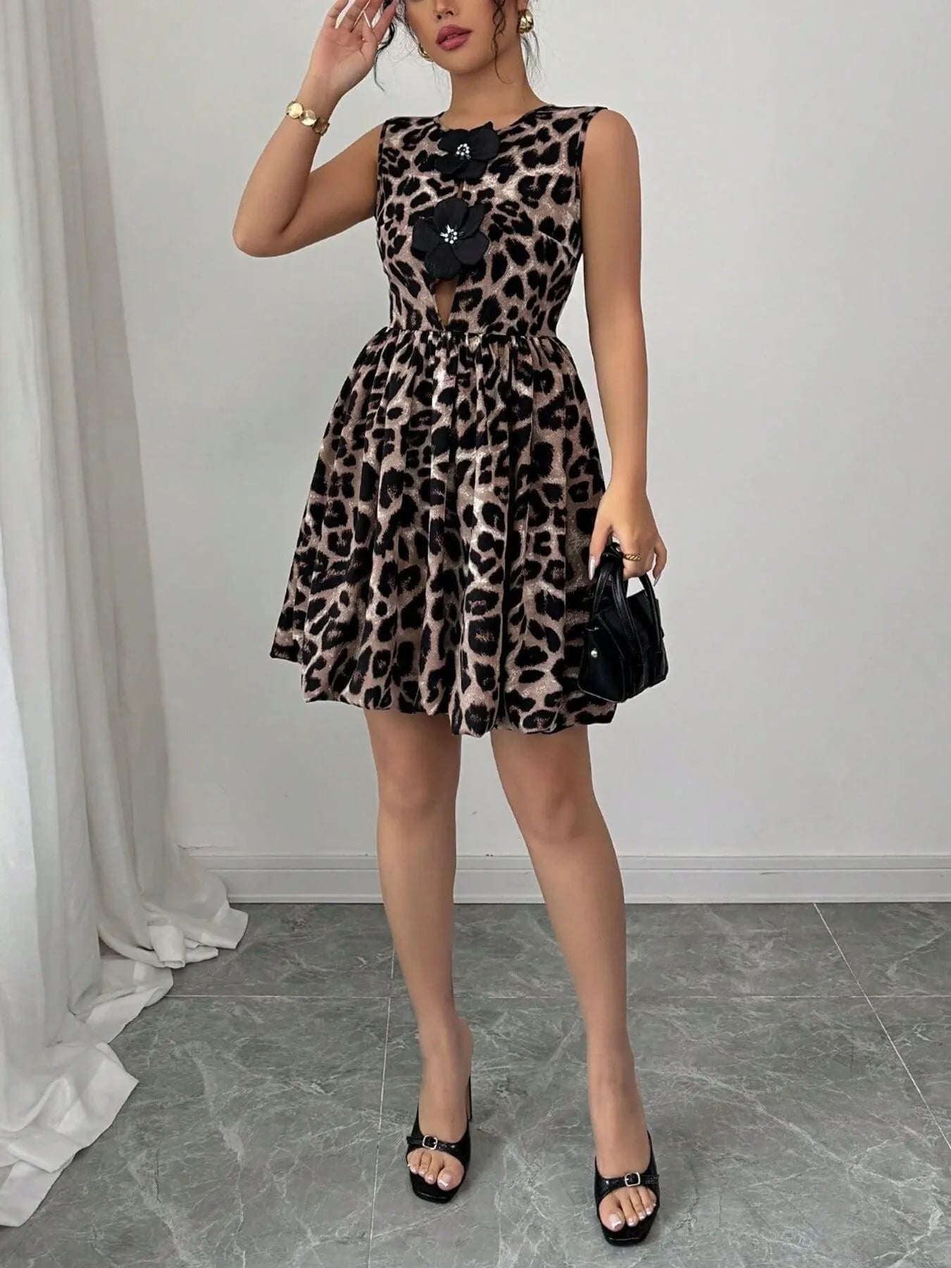Leopard Print Sleeveless Fit and Flare Mini Dress - Blushé Belle