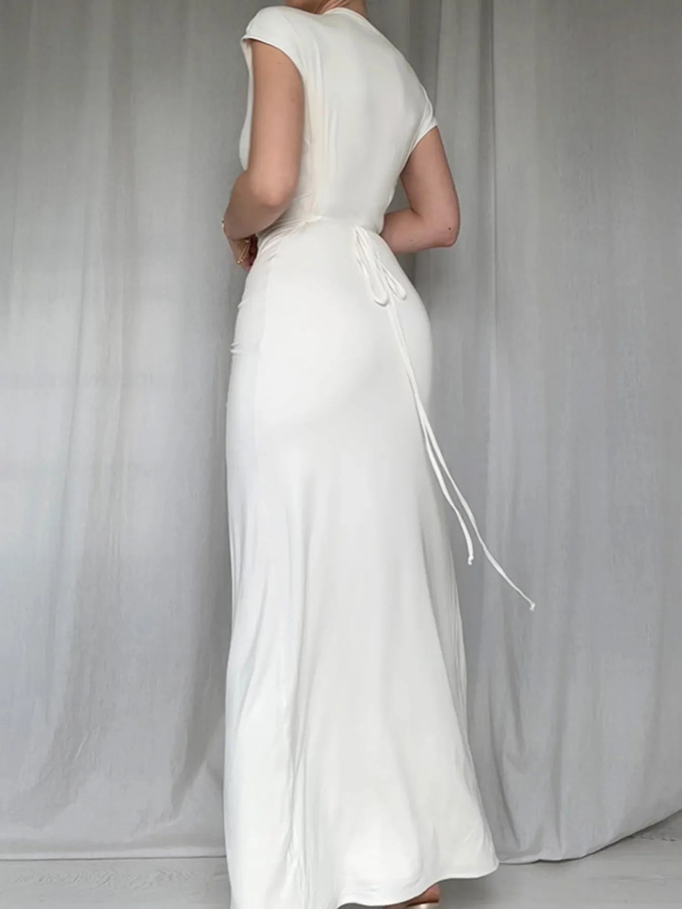 Ruched Slit Cap Sleeve Maxi Dress - Blushé Belle