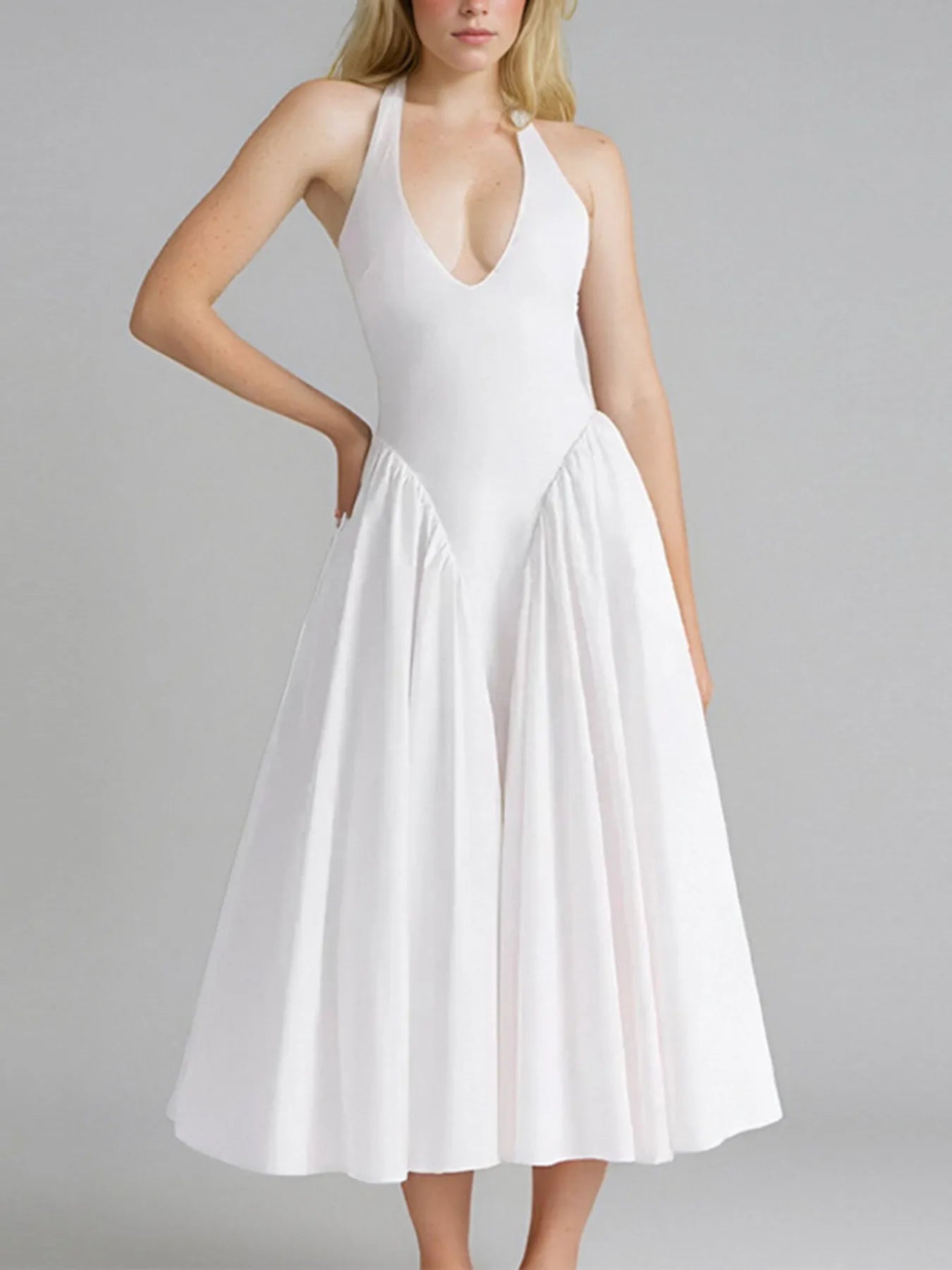 Full Size Ruched Halter Neck Midi Dress Plus Size - Blushé Belle