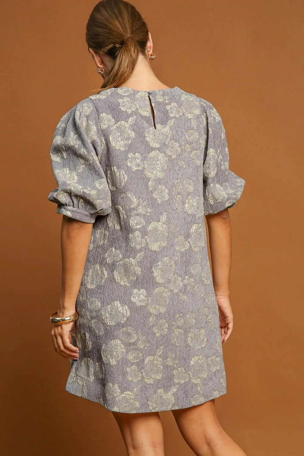 Umgee Floral Jacquard Puff Sleeve Mini Dress - Blushé Belle
