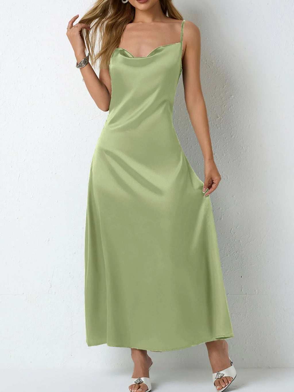 Satin Cowl Neck Cami Dress - Blushé Belle