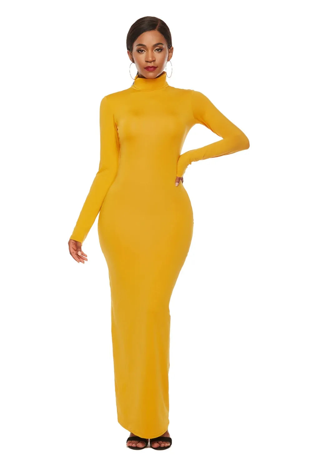 Mock Neck Long Sleeve Maxi Slim Dress - Blushé Belle