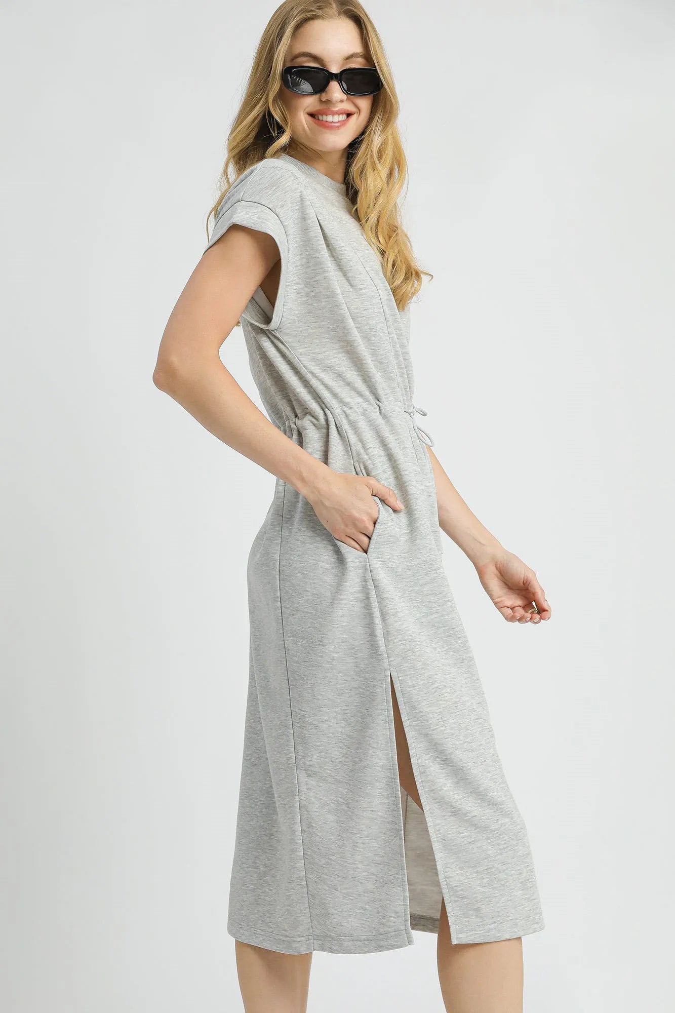 Umgee Side Slit Short Sleeve Midi Tee Dress - Blushé Belle