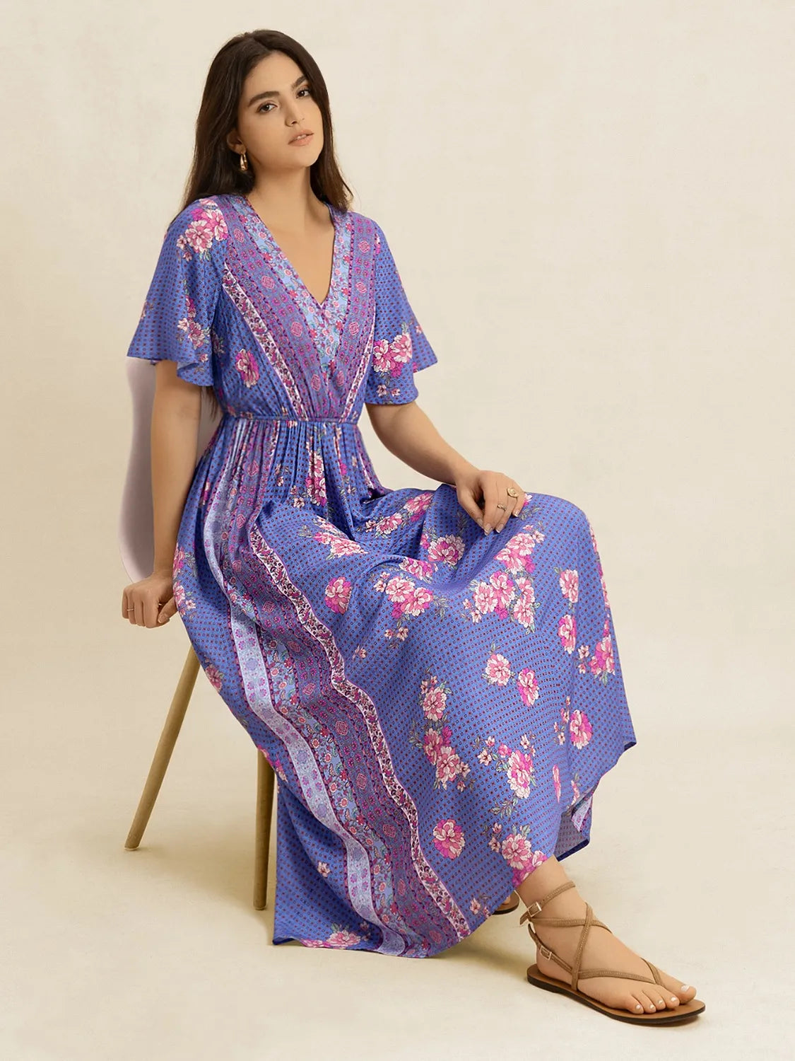 Printed Short Sleeve Midi Dress - Blushé Belle
