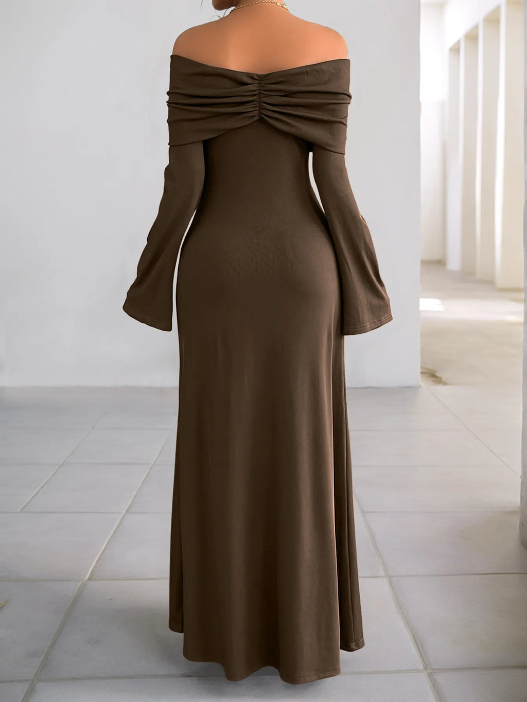 Off-Shoulder Long Sleeve Bodycon Maxi Dress - Blushé Belle