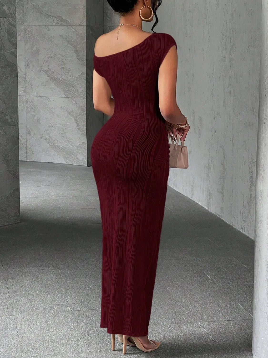 Textured Single Shoulder Maxi Dress - Blushé Belle