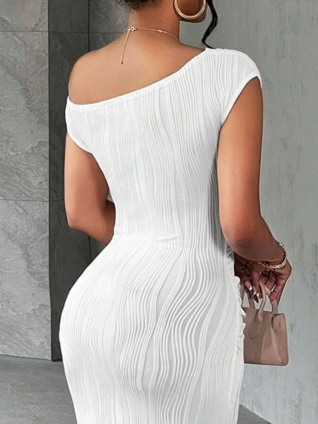 Textured Single Shoulder Bodycon Maxi Dress - Blushé Belle