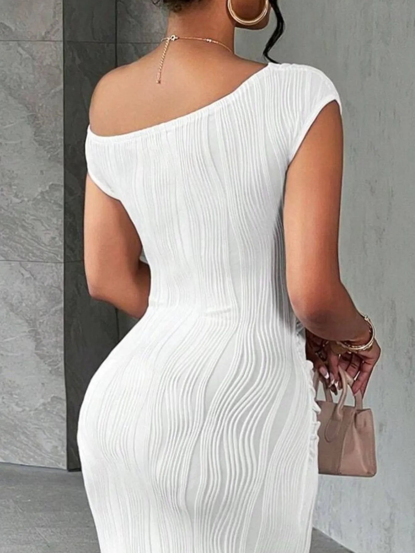 Textured Single Shoulder Bodycon Maxi Dress - Blushé Belle