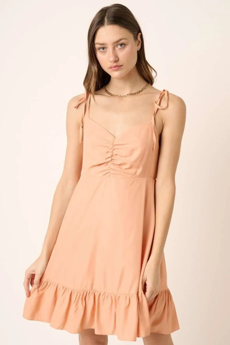 Mittoshop Ruched Detail Spaghetti Tie Mini Dress - Blushé Belle