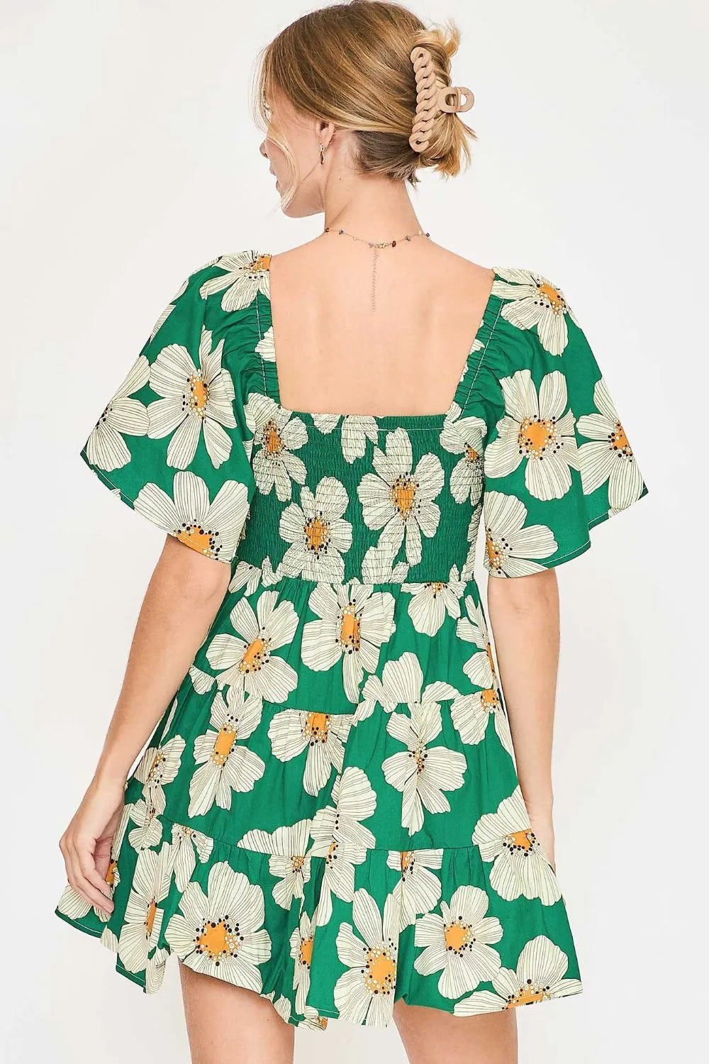 Umgee Full Size Daisy Print Mini Dress with Ribbon Details Plus Size - Blushé Belle