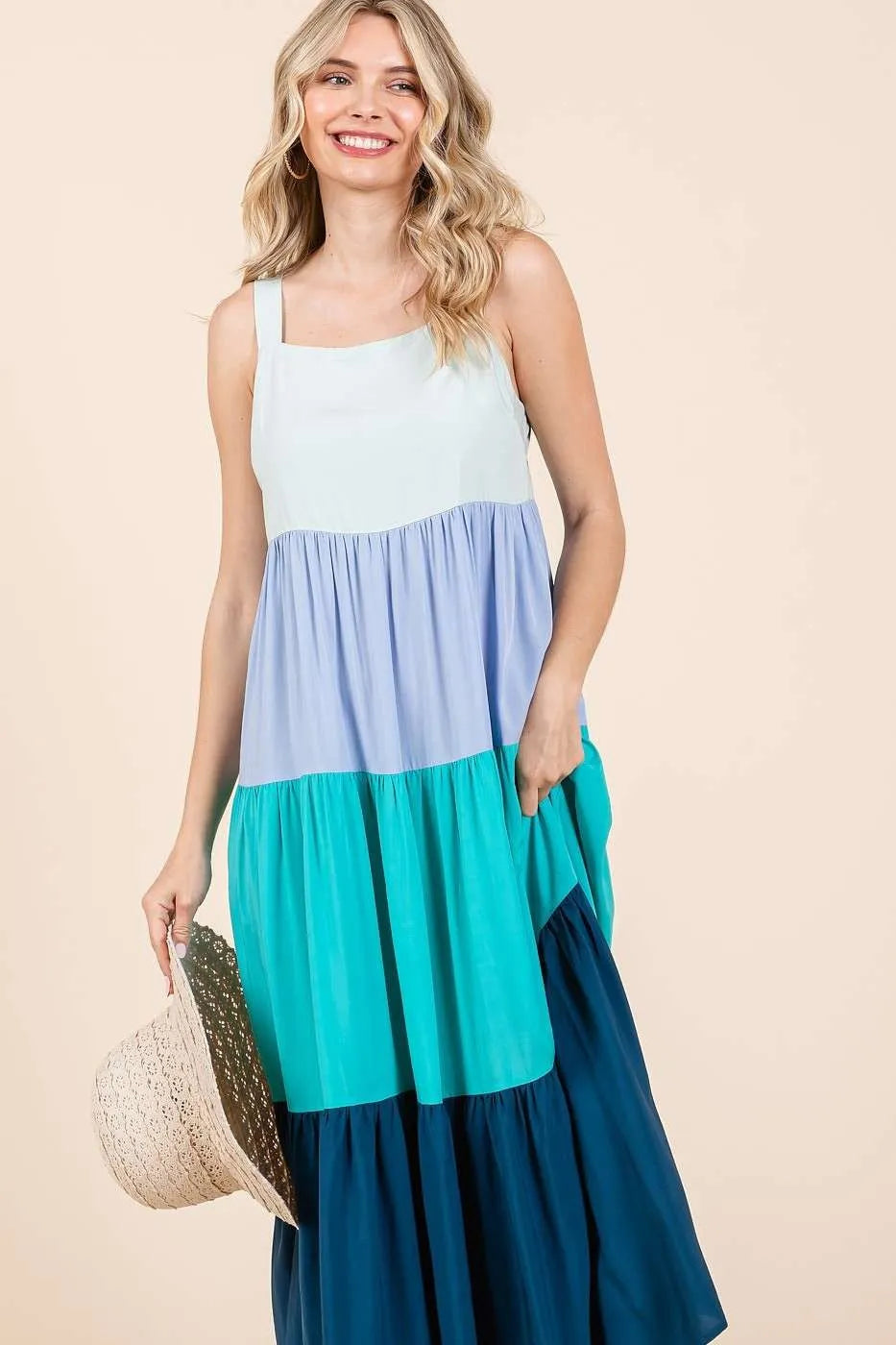 Mittoshop Color Block Tiered Pull-On Maxi Dress - Blushé Belle