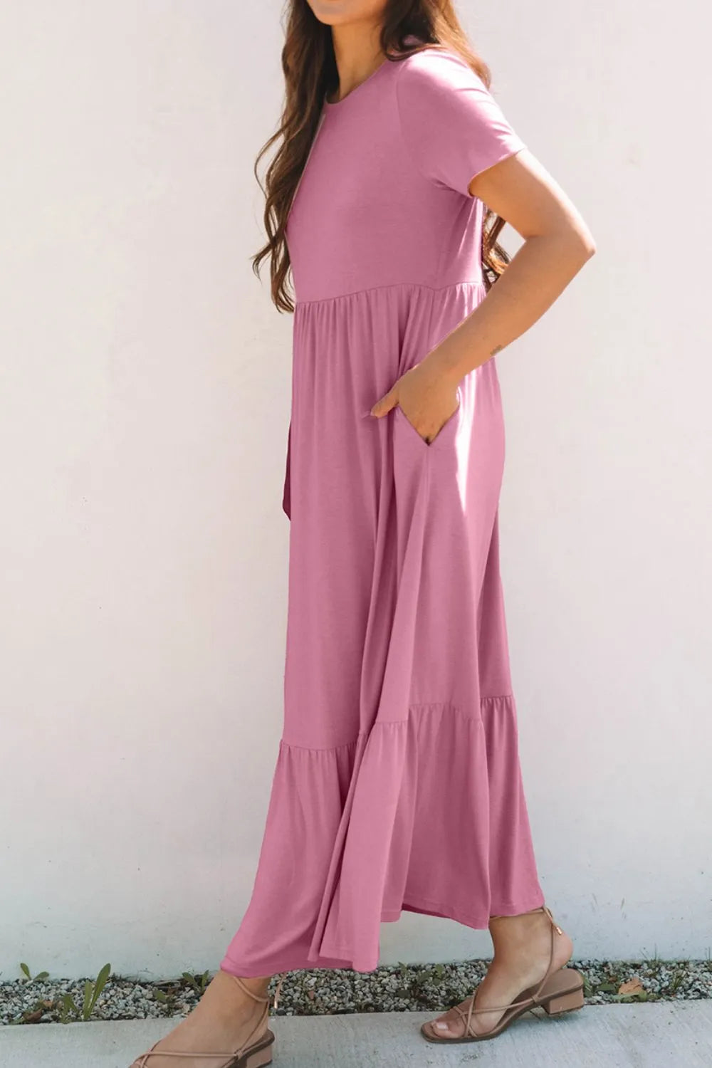 Solid Color High Waist Pocketed Tee Dress - Blushé Belle