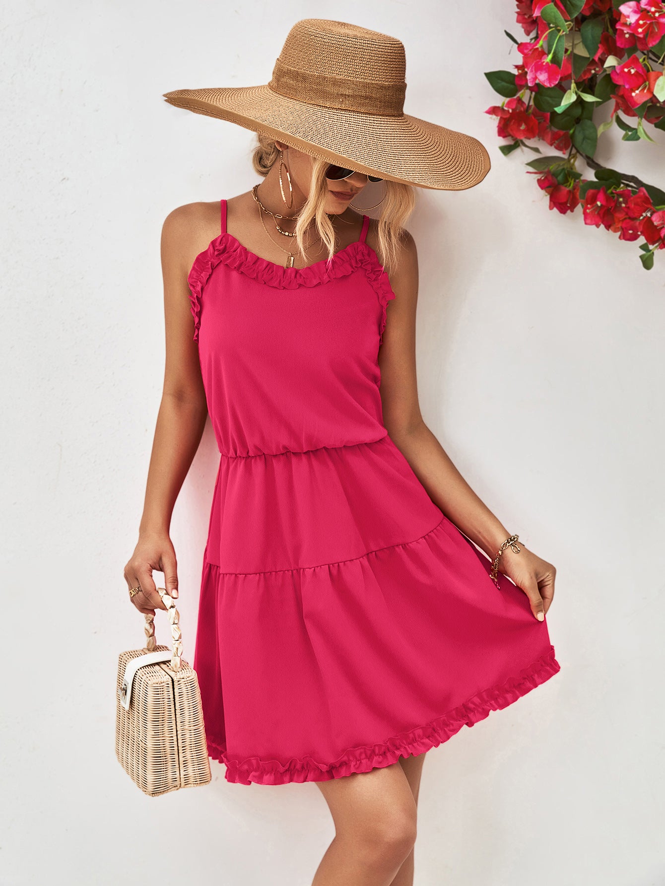 Frill Trim Spaghetti Strap Mini Dress - Blushé Belle