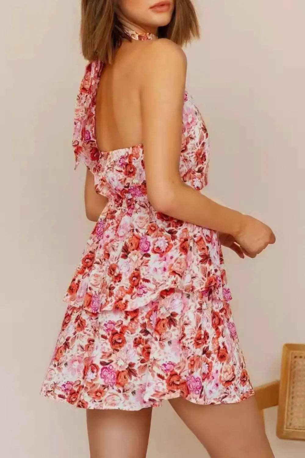 Floral Halter Neck Mini Dress - Blushé Belle