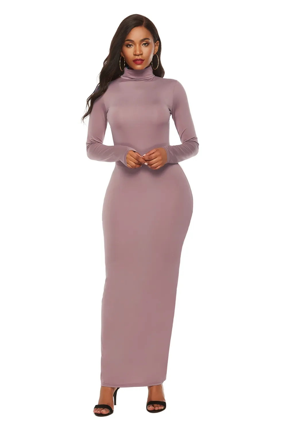 Mock Neck Long Sleeve Maxi Slim Dress - Blushé Belle