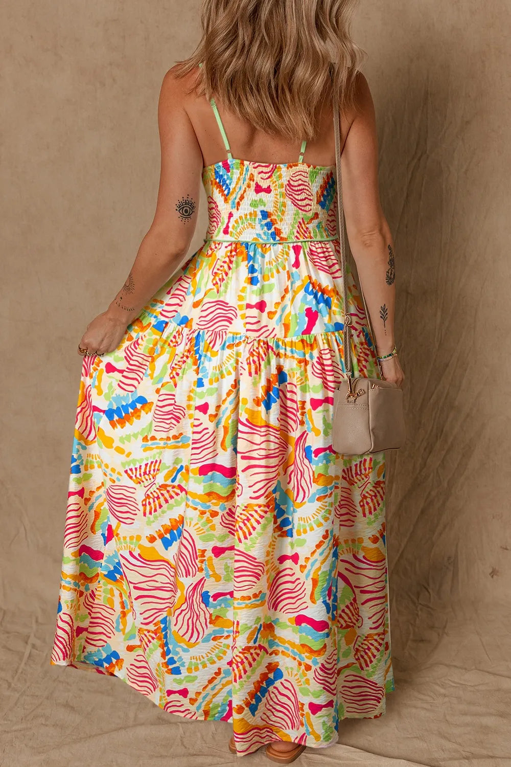 Abstract Print Spaghetti Strap Piping Detail Maxi Dress - Blushé Belle