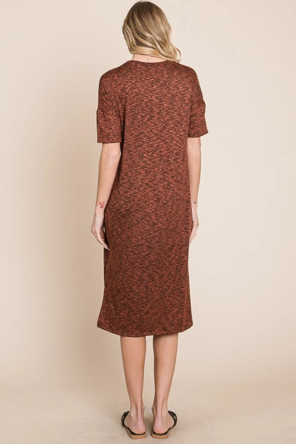 BOMBOM Round Neck Side Slit Midi Dress - Blushé Belle
