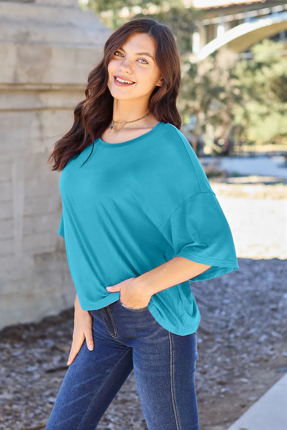 Basic Bae Full Size Round Neck Drop Shoulder T-Shirt - Blushé Belle