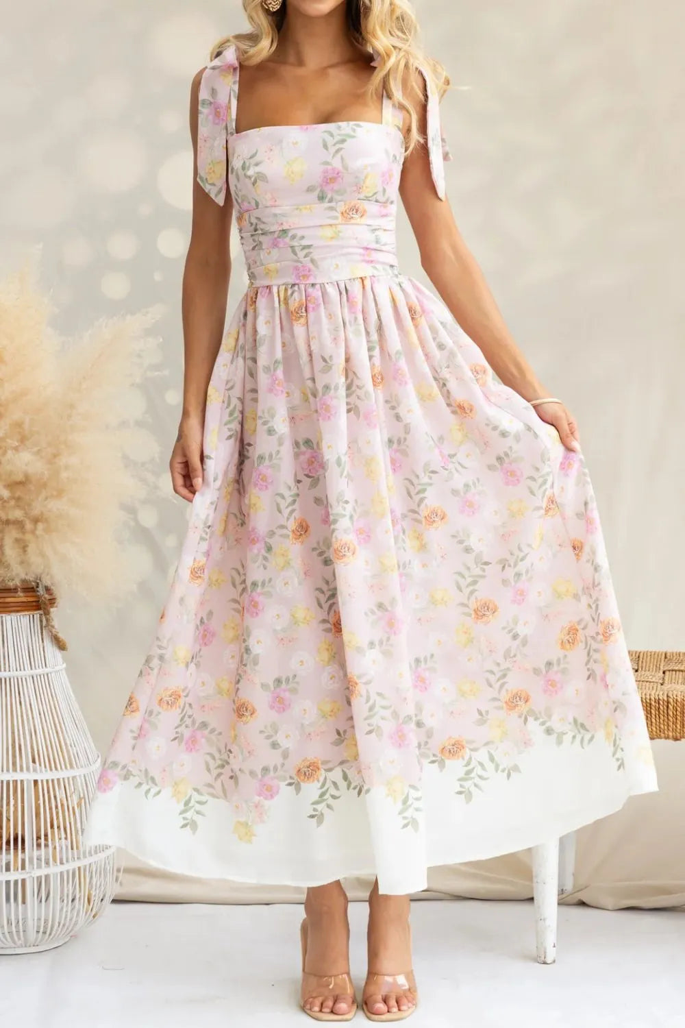 Printed Tie Shoulder Midi Cami Dress - Blushé Belle
