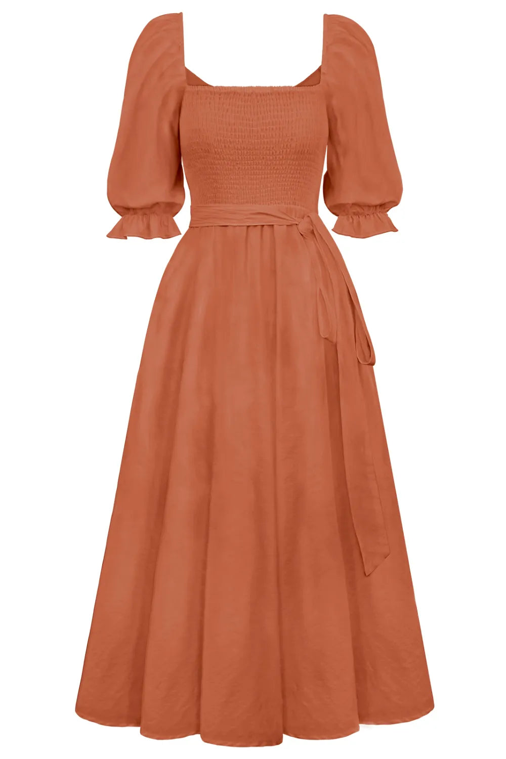 Smocked Tied Flounce Sleeve Midi Dress - Blushé Belle