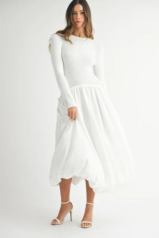 MABLE Ribbed Poplin Mix Midi Sweater Dress - Blushé Belle