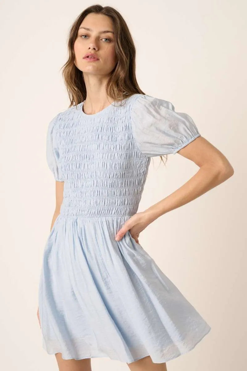 Mittoshop Smocking Detail Puff Sleeve Mini Dress - Blushé Belle