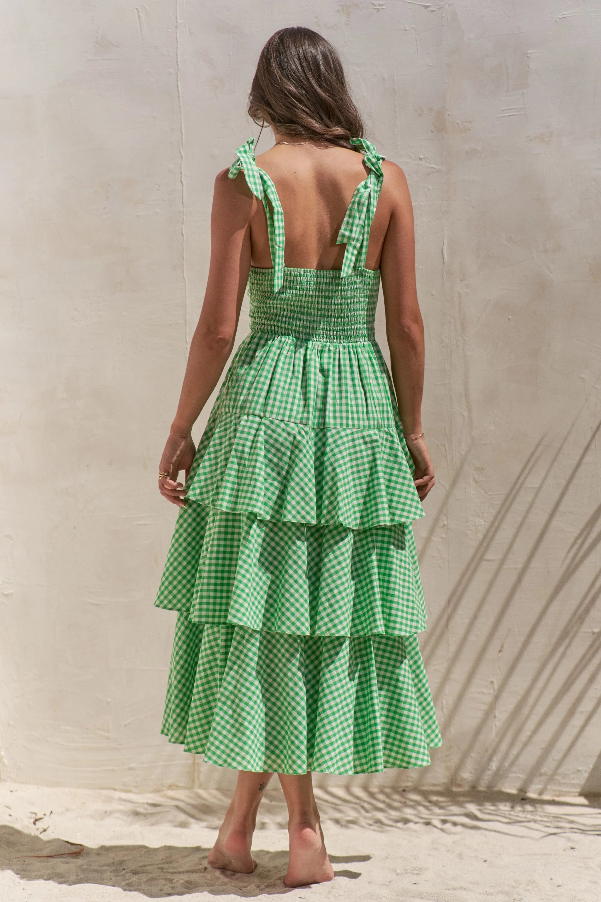 Jade By Jane Full Size Sleeveless Gingham Print Tiered Midi Dress Plus Size - Blushé Belle