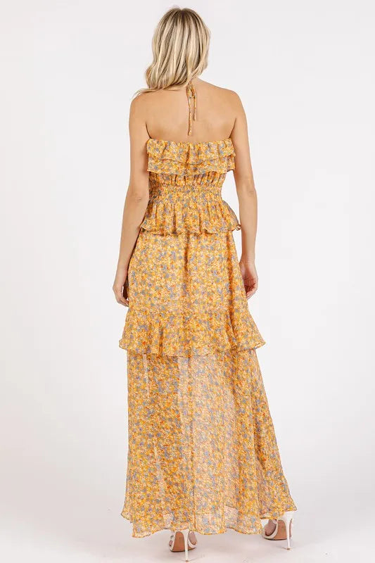 Mittoshop Ruffled Smocked Floral Halter Neck Maxi Dress - Blushé Belle