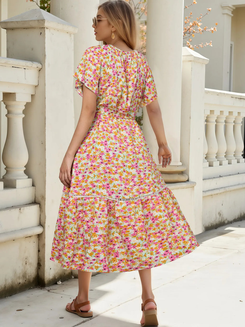 Floral Print Ruffle Hem Midi Dress - Blushé Belle