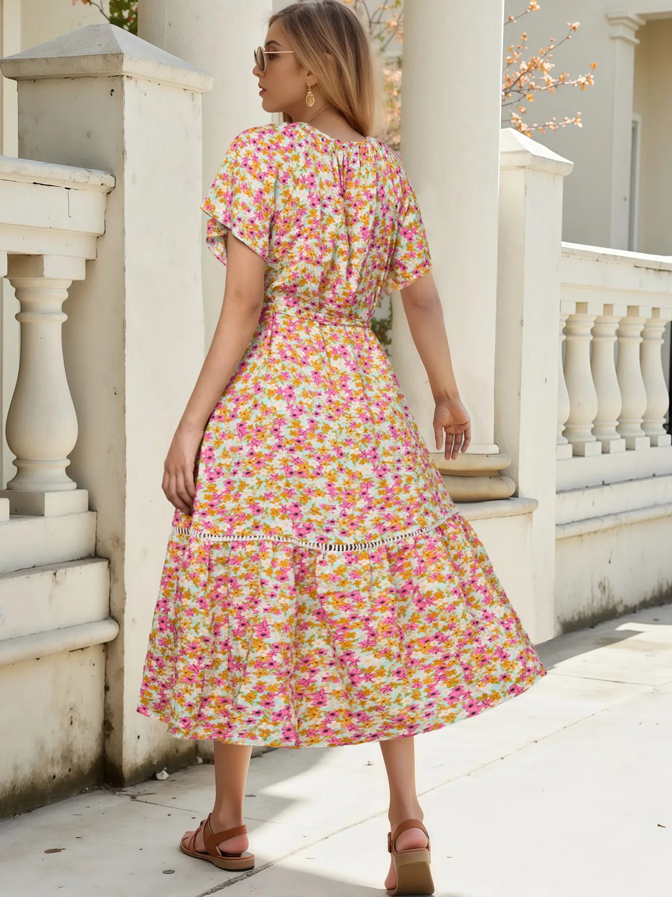Floral Print Ruffle Hem Midi Dress - Blushé Belle