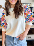 Floral Puff Sleeve Round Neck T-Shirt - Blushé Belle