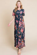 BOMBOM Floral Short Sleeve Maxi Dress - Blushé Belle