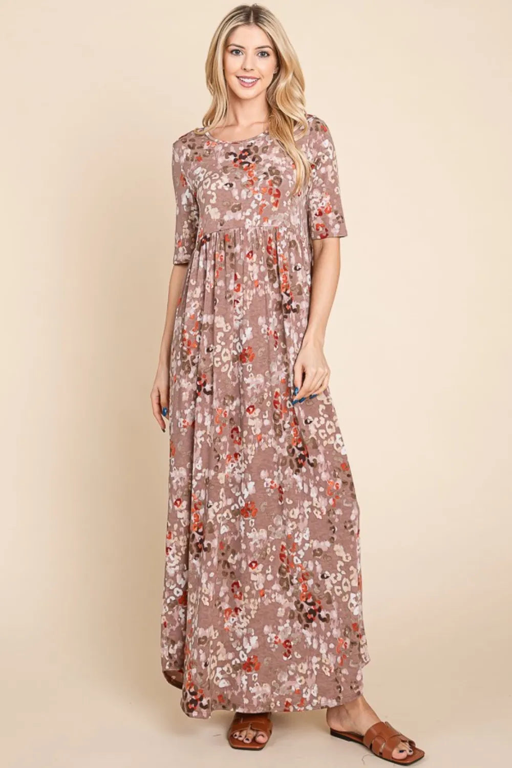 BOMBOM Printed Shirred Maxi Dress - Blushé Belle