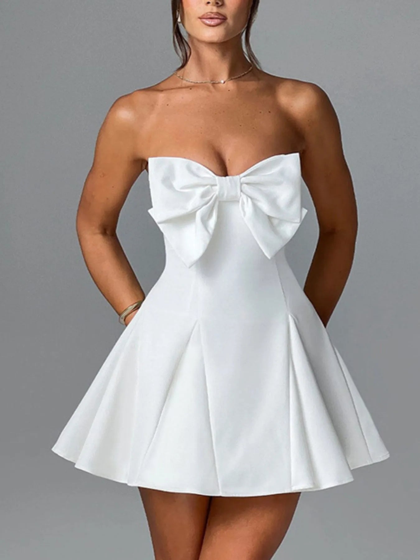 Bow Tube A-Line Mini Dress - Blushé Belle