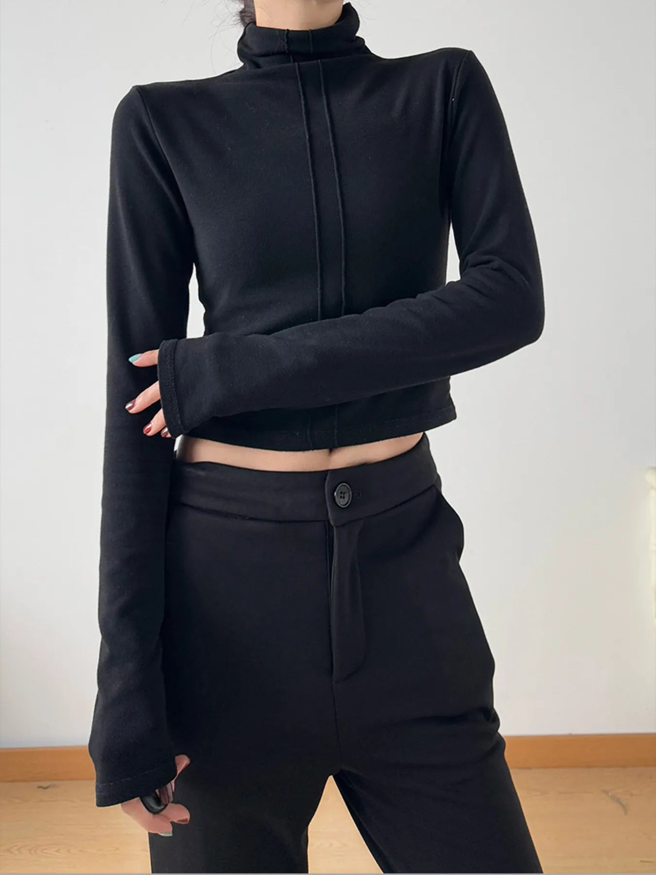 High Neck Long Sleeve Cropped T-Shirt - Blushé Belle