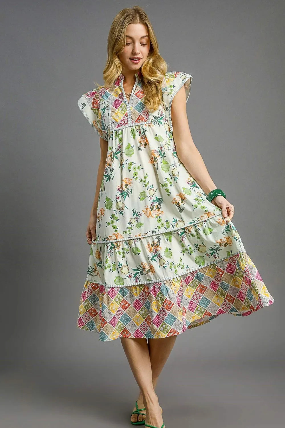 Umgee Patchwork Garden Midi Dress - Blushé Belle