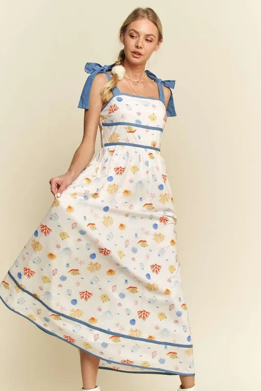 Davi & Dani Denim Binding Detail Smocking Summer Maxi Dress - Blushé Belle