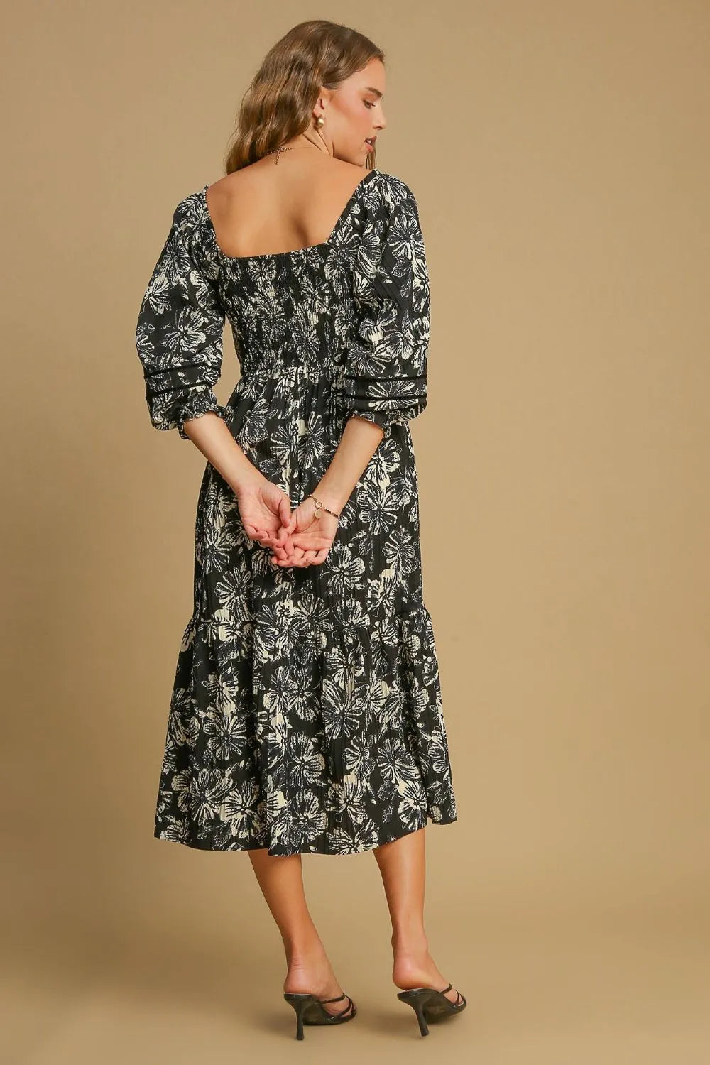 Umgee Ruffle Hem Flower Printed V-Neck Dress - Blushé Belle