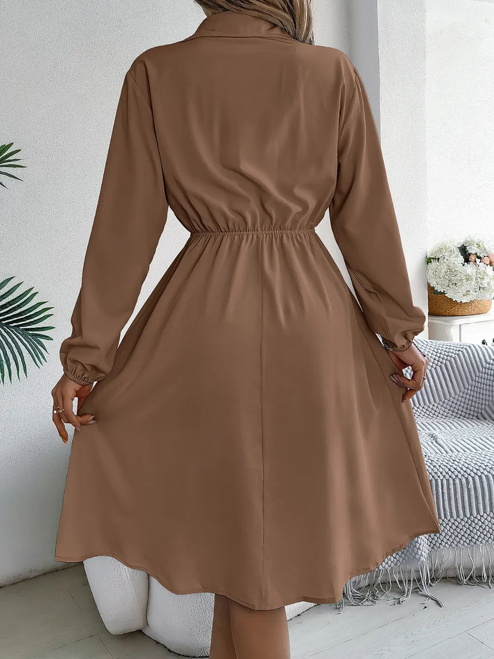 Collared Neck Long Sleeve Dress with Pockets - Blushé Belle